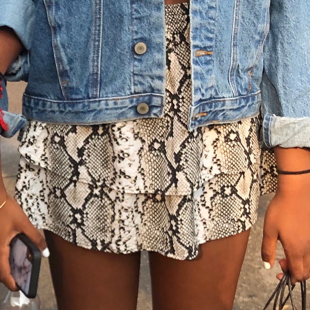 snakeskin ruffled flare skirt